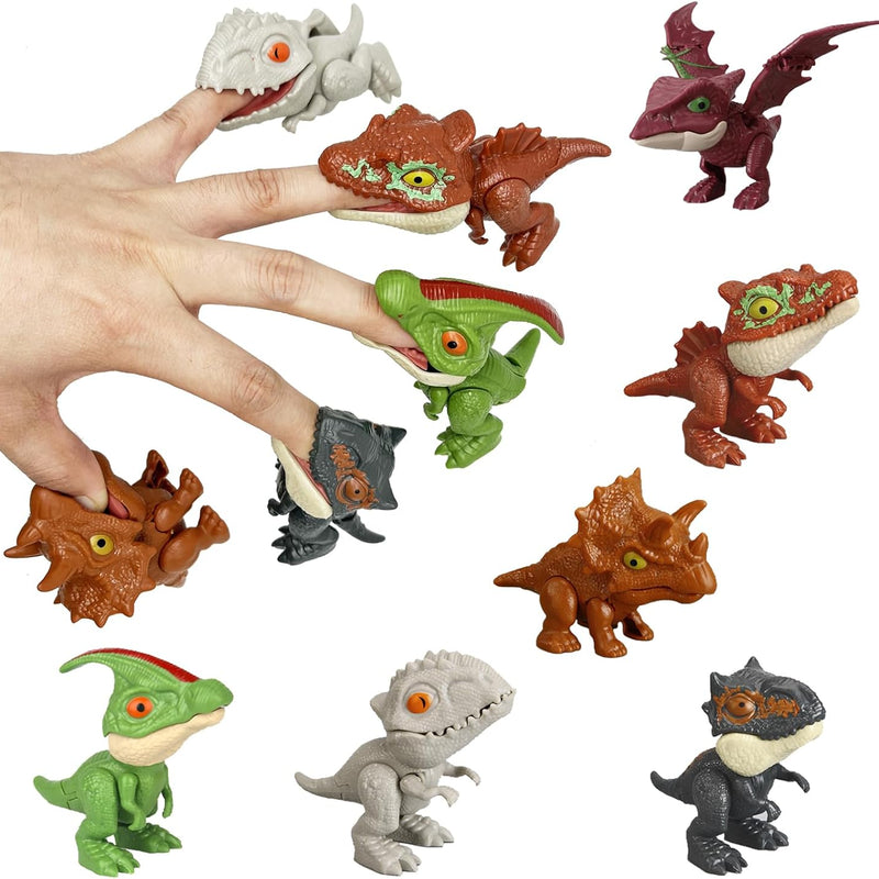 Winbar 6-Piece Biting Finger Dinosaurs Toy Set for Kids, Featuring Raptor, Mosasaur, Tyrannus, Stegosaurus, T-Rex, and Ankylosaurus Figures, Interactive Chomp Puppets for Play and Display.