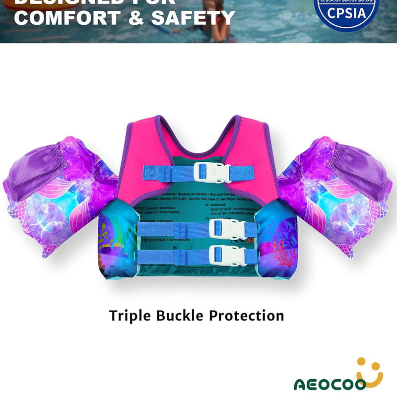 AEOCOO Puddle Float Jumper for Swiming, Toddler Swim Vest for Water Play, Pool Floats with Swimming Arm Floaties Swim Jacket & Water Wings for Kids Swimmies, Boys, Girls, Niños