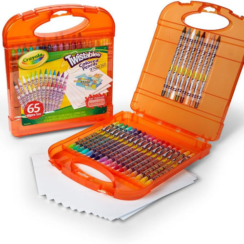 Crayola Twistables Colored Pencils Set 65 pieces (25 pencils + 40 paper sheets), Kids Drawing Kit, Portable Art Case, Kids Colored Pencils, Coloring Supplies, Gifts.