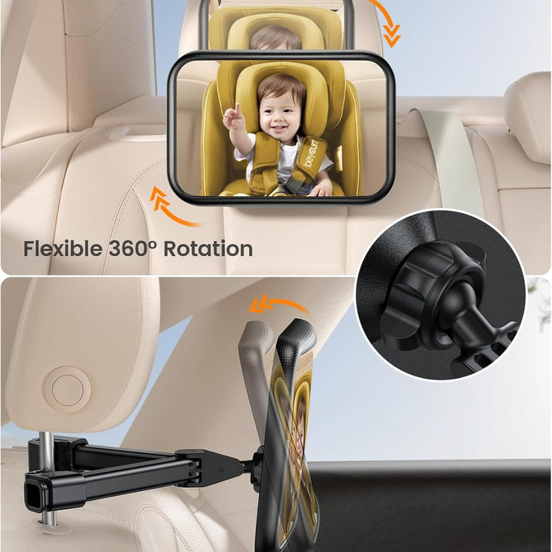 Lamicall Backseat Baby Car Mirror, Safe Never Shake & Fall, Wide Clear View | Never Shake, Safest Acrylic Rear Facing Car Seat Mirror, 3S Access, 360° Rotation, Wide Clear View, Newborn Baby Accessories