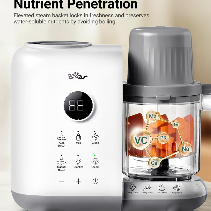 Bear Baby Food Maker Steamer&Blender with Dual-Layer Steam Baskets, 18.5oz | OneStep Baby Food Processor Puree Maker Grinder Mills Bottle Warmer, Sterili-zing for Healthy Homemade Baby Puree, BPA-Free