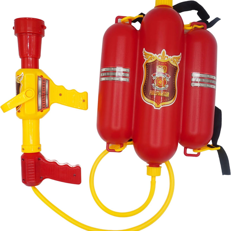 4E's Novelty Firefighter Backpack Water Gun Blaster for Kids- Tank with Hose Shooter, Super Water Squirt Suitable for Outdoor Play Boys & Girls, Fireman Pretend Play