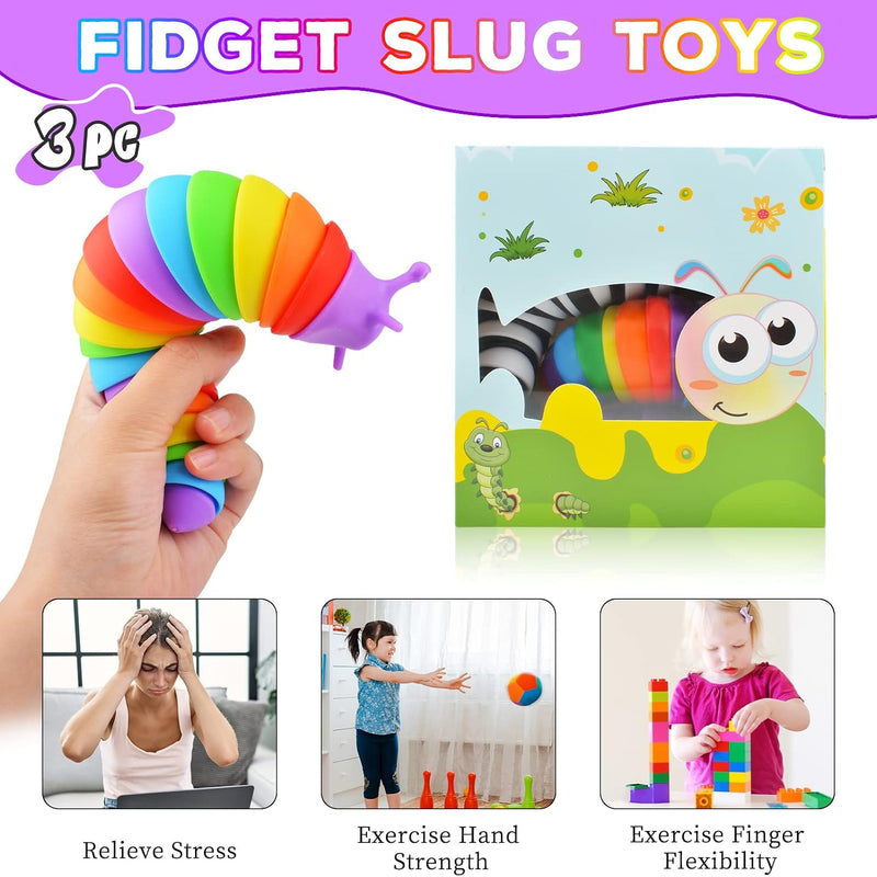 Cevioce Fidget Slug Toy 3Pcs Autism Sensory Toys for Autistic Children Airplane Car Travel Essential Toys Gifts for Kids Toddlers Girls Boys Slug Fidget Toys for Kid Adult Easter Basket Stuffers