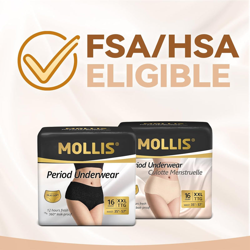 MOLLIS Disposable Period Underwear, Postpartum Panties, S/M, Black, 16Ct | Heavy Flow Period Underwear, Superior Absorbency, Leak Proof Design, Maternity Knickers, Soft Comfort Fit, Unscented