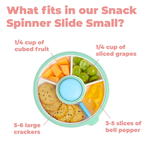 GoBe Kids Small Snack Spinner Slide, 4 Compartment Dispenser and Lid | Reusable Snack Container, Lid, BPA/PVC Free, Dishwasher Safe, No Spill, Travel Accessories, Bento Container, Twinberry