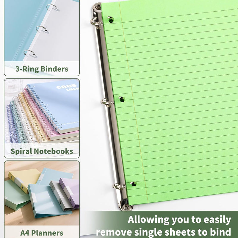 120 Sheets Loose Leaf Binder Paper, 6-Color Wide Ruled Lined Paper, 8” x 10.5”, 3-Hole Punched Notebook Paper Writing Paper for School Office