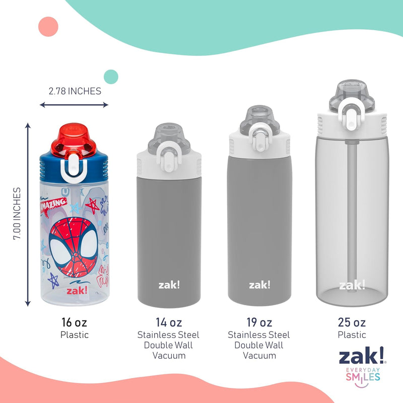 Zak Designs Marvel Spider-Man Sage 16oz Leak-Proof Straw Kids Water Bottle | BPA Free Durable Plastic, Cupholder Friendly, Dishwasher Safe, Easy to Clean, Lid Lock, Handle, For School, Home, Travel