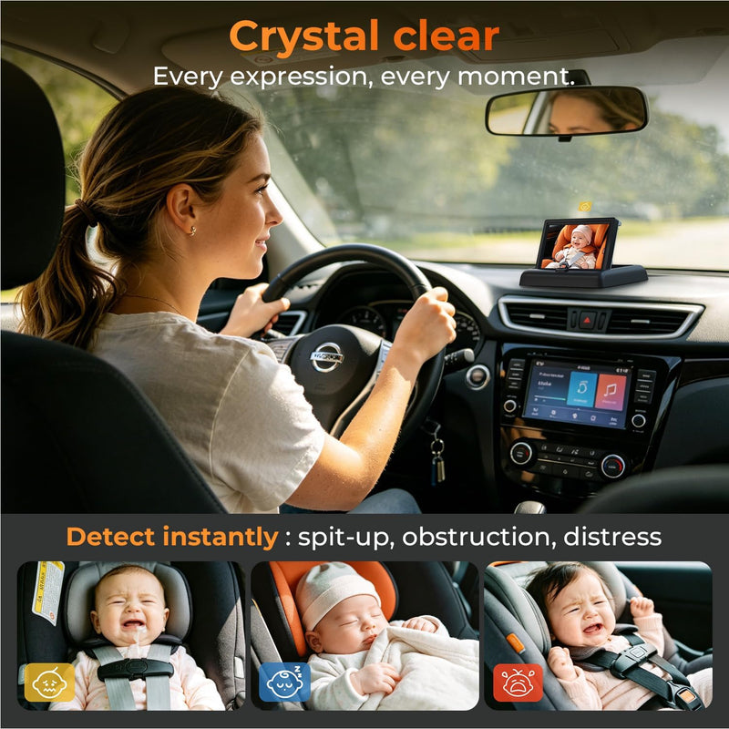 Itomoro Baby Car Camera, Easy Install, 1080p Clear View, Reliable Design | Night Vision with Rear-Facing Car Baby Monitor Built-in screen design 360° adjustable view car camera for baby