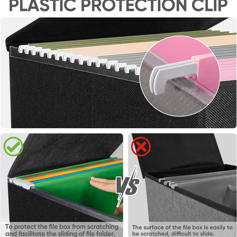 BALEINE File Organizer Box with Lid, Collapsible File Folder Organizer with Plastic Slide, Hanging File Folder Box for Office Document Storage (1 Pack, Black)