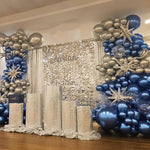 12 Inch Blue Silver Balloons Set, Dark Navy Confetti Party Latex Balloon for Birthday Graduation Baby Shower