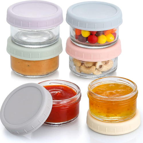 VITEVER [6 Pack] Salad Dressing Container To Go, 2.7 oz Glass Small Condiment with Lids, Dipping Sauce Cups Set, Leakproof Reusable for Lunch Box Work Trip.