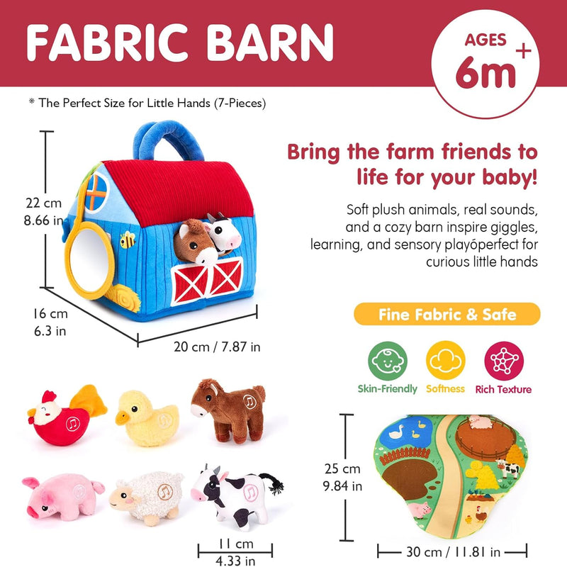 hahaland 6-12 month baby surprise barn with farm animals and real sounds - montessori toys for infants