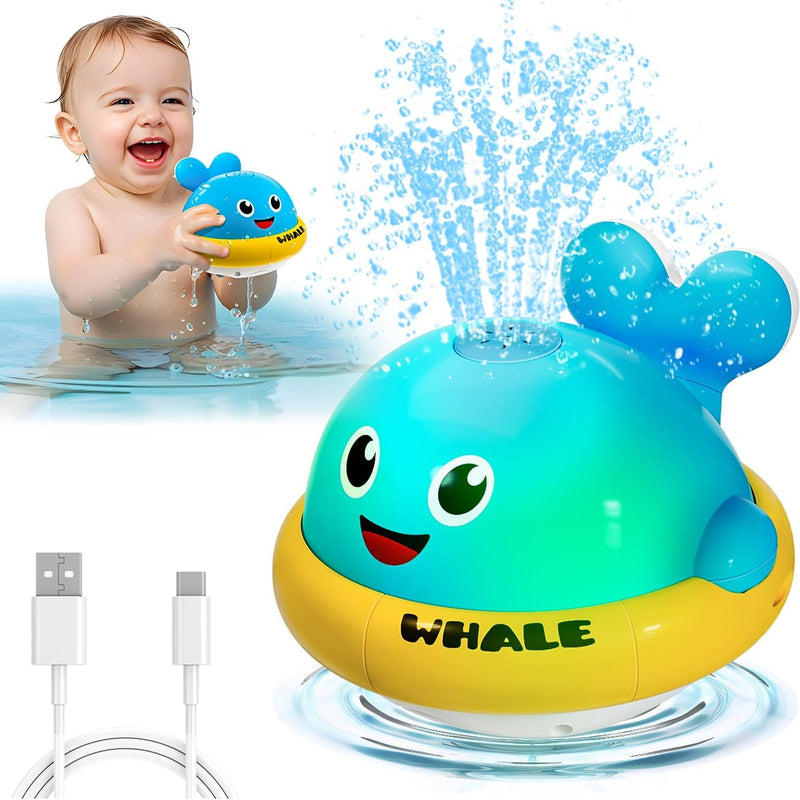 Whale Bath Toys, Toddler Pool Toys for 1 2 3 Year Old Boy, Light Up Baby Bath Toys for Kids Ages 1-3, Bathtub Fountain Water Toys for Toddlers Girl & Boy Gifts