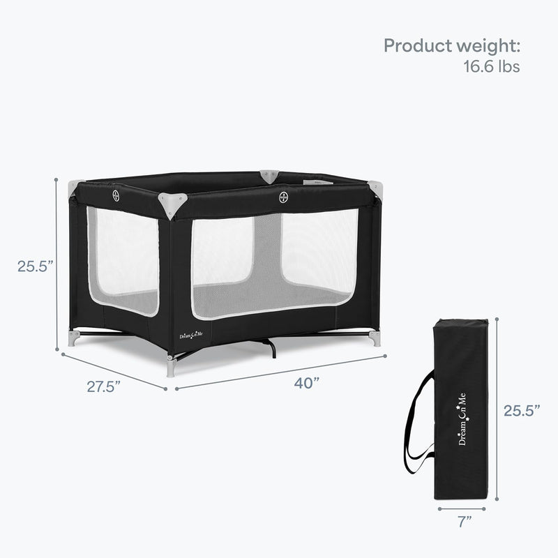 Dream On Me Zodiak Portable Playard, Compact for Travel, Carry Bag, Black | Removable 1" Mattress Pad, Mesh Sides, Quick Fold, 30 Lb Limit - ASTM Tested for Infants & Toddlers, Indoor & Outdoor Use