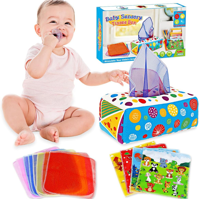 Baby Toys 6-12 Months: Baby Tissue Box 6 Month Old Montessori Toy | Pulling Play Scarf Soft Box with Crinkle Paper - Infant Sensory Toy for Babies 7 8 9 10 Month Old 1st Birthday Boy Girl Gifts
