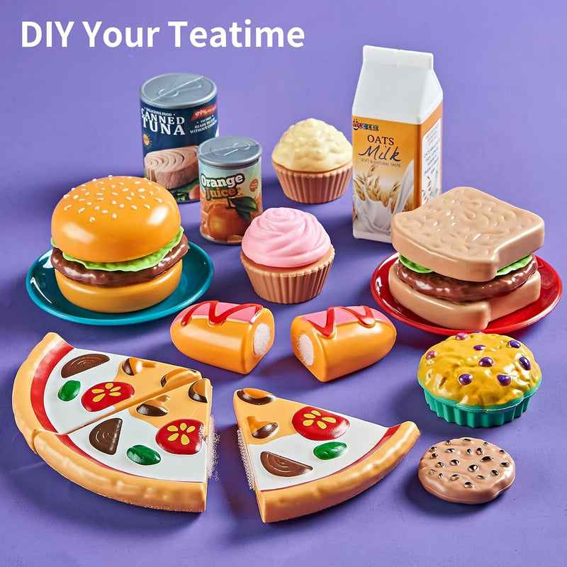 LAUGIGLE Pretend Play Food for Kids Kitchen, 78Pc Cutting Toy Food with Storage Bag | Pretend Play Food for Kids Kitchen-Toys Food with Veggies, Fruits, Play Kitchen Accessories, Boys Girls Gift