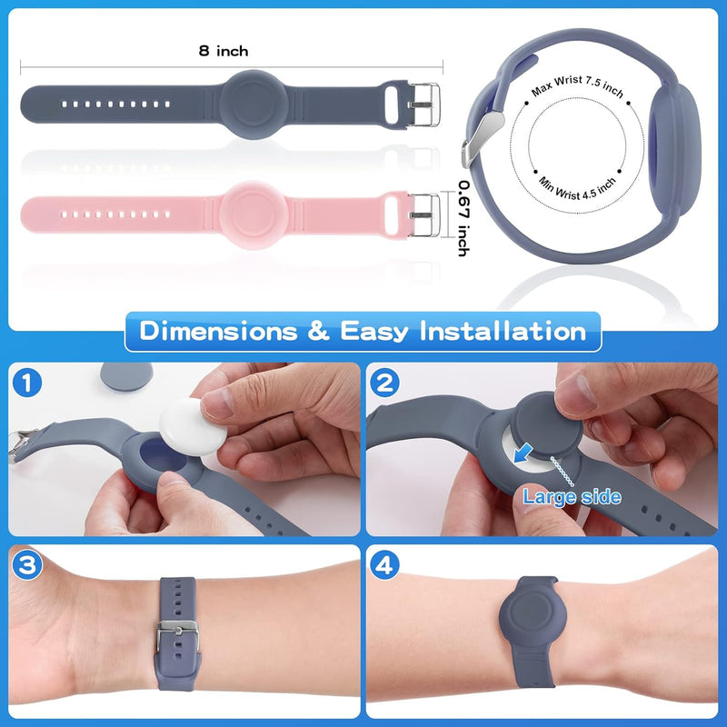 Waterproof Airtag compatible silicone bracelets for kids, 2 pack hidden wristband, lightweight tracker watch band