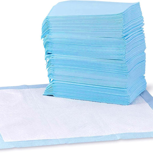 Amazon Basics Leak-Proof Dog and Puppy Potty Training Pee Pads with Quick-Dry 5-Layer Super Absorbent Design, Regular Size 22 x 22 inch, Blue & White, 100 Count