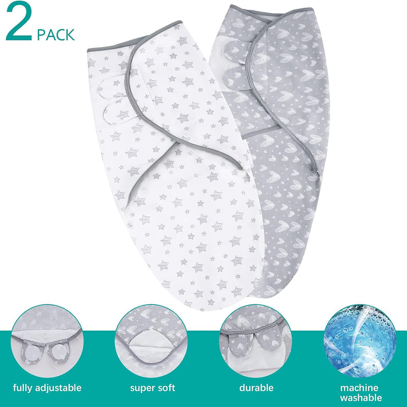 Biloban Baby Swaddles 0-3 Months for Boy Girls, Baby Swaddle | Newborn Swaddle, Cotton Swaddle Blanket, Baby Essentials, Lovely Grey Print, 2 Pack