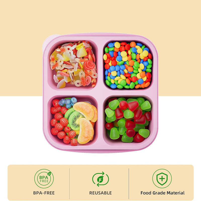 KEMETHY 6 Pcs Bento Snack Containers, Reusable 4 Compartment Food Storage Container with Lids, Divided Lunchable Container, Freezer, Microwave & Dishwasher Safe (6 Color)