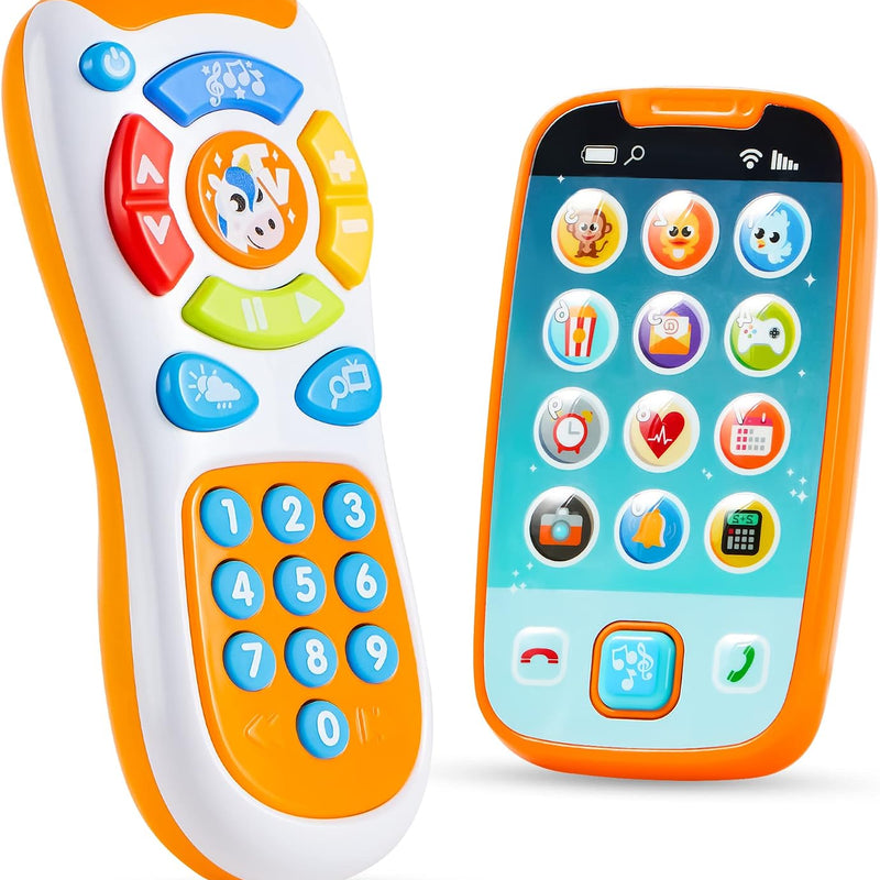 JOYIN Baby Learning Phone and Remote Toy for Toddler, Fun Smartphone Toys with Music for Infants, Boys or Girls, Holiday Stocking Stuffers, Kids Birthday Gift
