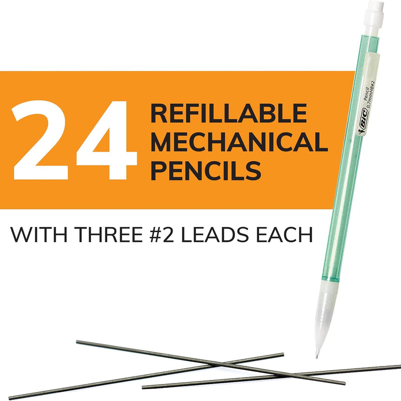 BIC Xtra-Sparkle Number 2 Mechanical Pencils With Erasers, Medium Point (0.7mm), 24-Count Pack, Mechanical Pencils for School Supplies