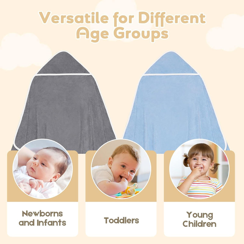 Hooded Towel for Newborn, 2 Pack Soft Coral Fleece Baby Towels | Ultra Absorbent Bath Cloths Bulk for Infants, Toddlers, Newborn Essential- 30 x 30 inch - Grey & Blue