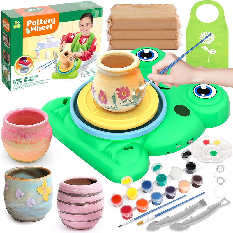Aujazyble Pottery Wheel for Kids - Complete Pottery Painting Crafts Kit Toy | Arts and Crafts for Kids Ages 8-12 with 3 Pack Clay Art Supplies Toys for Girls Boy Birthday Gift for 6 7 8 9 10 11 12+