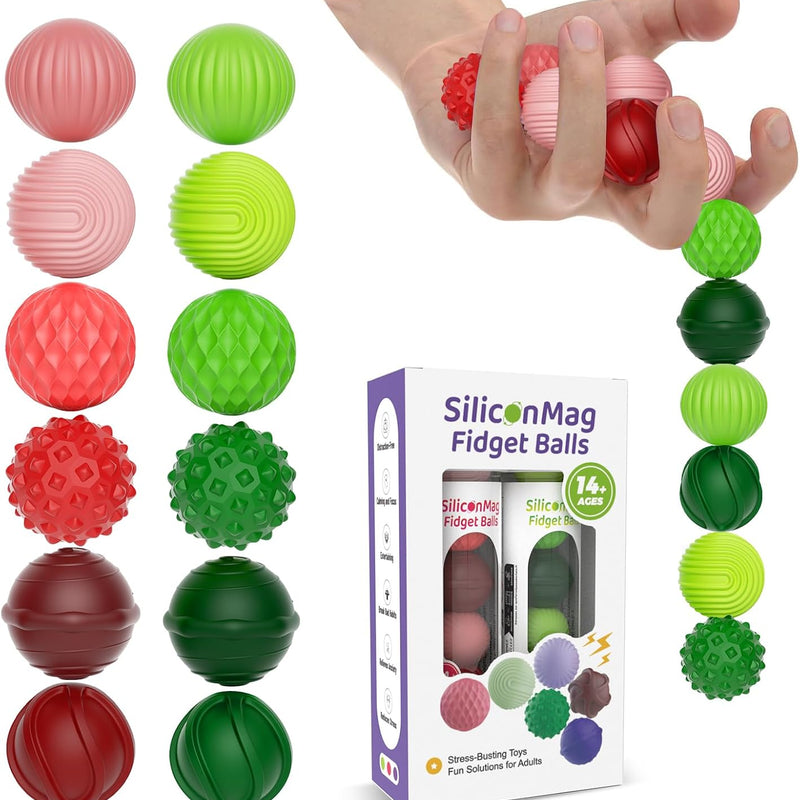 Silicone Magnetic Balls, Fidget Toys, 6-Pack Stress Relief Toys for Adults, Teens, Sensory Toy for Fingers Hands, Quiet Office Desk Toys with Textures, Magnet Fidget Fun Gift (Purple)
