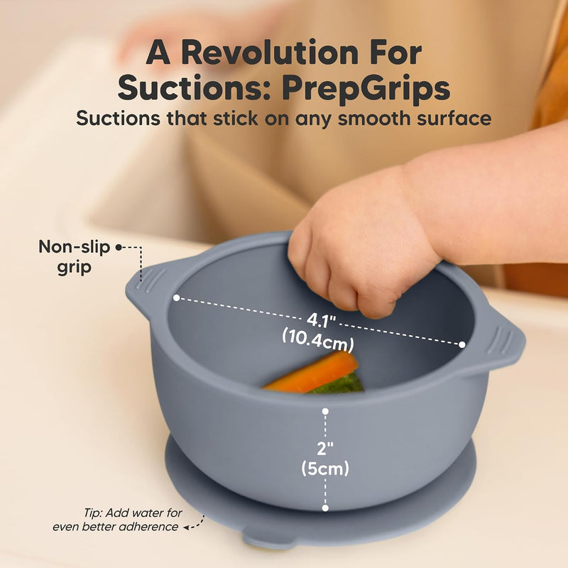 KeaBabies 2-Pack Baby Bowls with Suctions, Lids, BPA-Free Silicone (Slate) | Toddler Suction Bowls for Baby Boys, Girls, Kids, Food Grade Silicone, Dishwasher Safe, BLW Feeding, Baby Eating Essentials