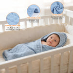 MIGIOL Muslin Baby Towels 100% Cotton ，Super Soft Muslin Baby Bath Towel - 32 x 32 Inches, Suitable for Newborn and Young Children up to 3 Years Old. (Light Blue & Dark Blue)