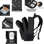 KEOFID Travel backpack for Men and Women, Anti Theft Laptop Backpack with USB Charging Port for Work, Large Bag for College, Carry-on Backpack with Luggage Strap, Water Resistent(Black)