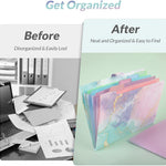 SKYDUE Expanding File Folder with 5 Pockets, Cute Accordion File Organizer, Letter Size Filing Folder, Letter Size Folders for Documents, School Office Supplies Marble Pink