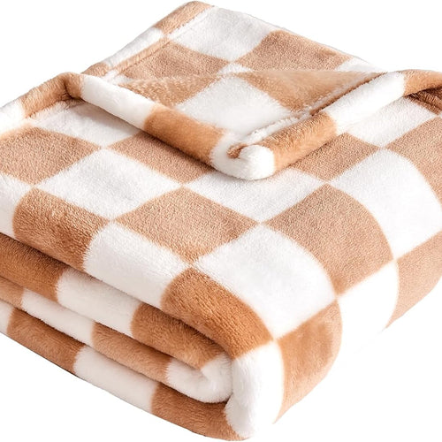 Yurhap Checkered Baby Blanket Fleece Baby Blankets Neutral for Boys Girls, Super Soft Warm Lightweight Infant Toddler Newborn Receiving Blankets for Crib Stroller, 30''x40'', Khaki