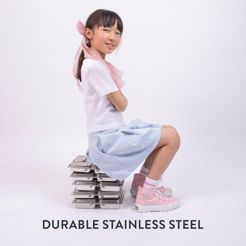 PlanetBox Rover Lunchbox Replacement - Brushed Stainless Steel Bento Box for Kids and Adults, Recycled Sustainable Lunch Box with Multi-Compartment Design