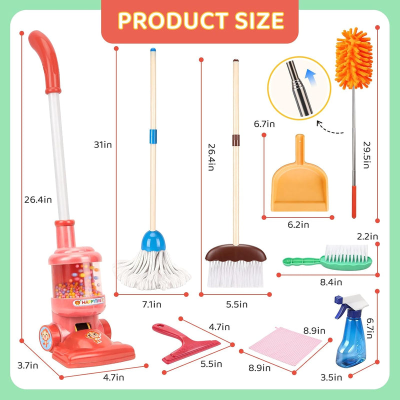 Meland 8-Piece Kids Cleaning Set with Toy Vacuum and Broom | Toddler-size broom and toy vacuum encourage household role play, coordination and pretend play, gift for boys girls ages 3-6