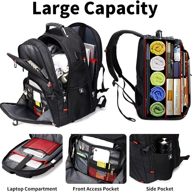 SHRRADOO Extra Large 50L Travel Laptop Backpack with combination lock, College Backpack Airline Approved Business Work Bag Fit 17 Inch Laptops for Men Women,Black
