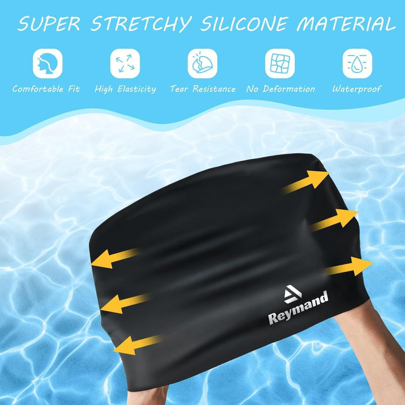 2 Pack Kids Extra Large Swim Cap for Long Thick Hair, Waterproof Silicone Swimming Cap for Toddler Child Youth Girls Boys, Durable Swim Hats Bathing Caps for Braids, Dreadlocks, Extensions, Afros