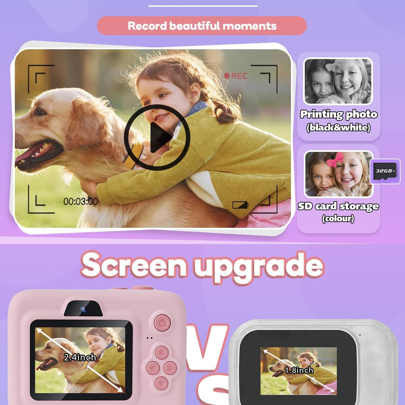Dylanto Kids Camera Instant Print, 1080P Kids Instant Cameras, Christmas Birthday Gifts for Girls Age 3-12