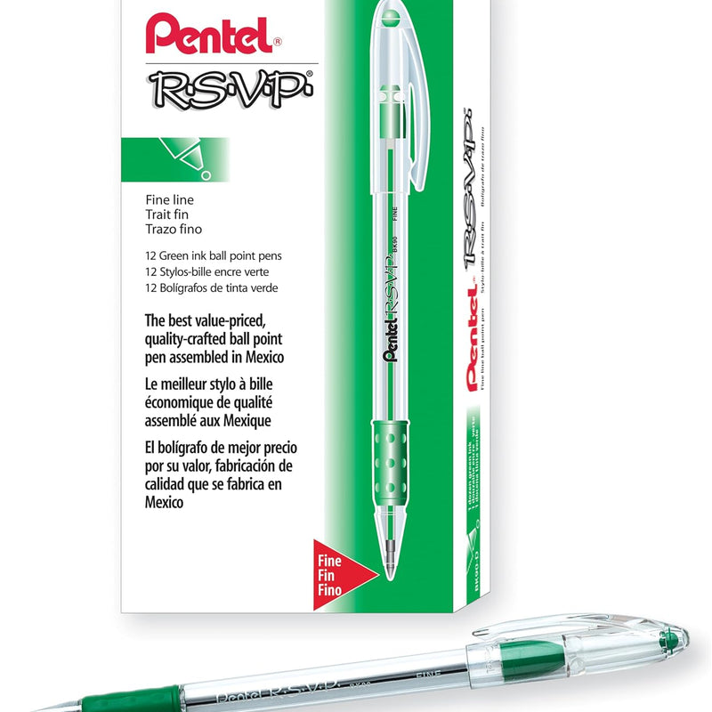 Pentel RSVP Ballpoint Pen, Fine Line, (0.7mm), Black Ink (BK90-A) (Pack of 1, 12 Count Total)