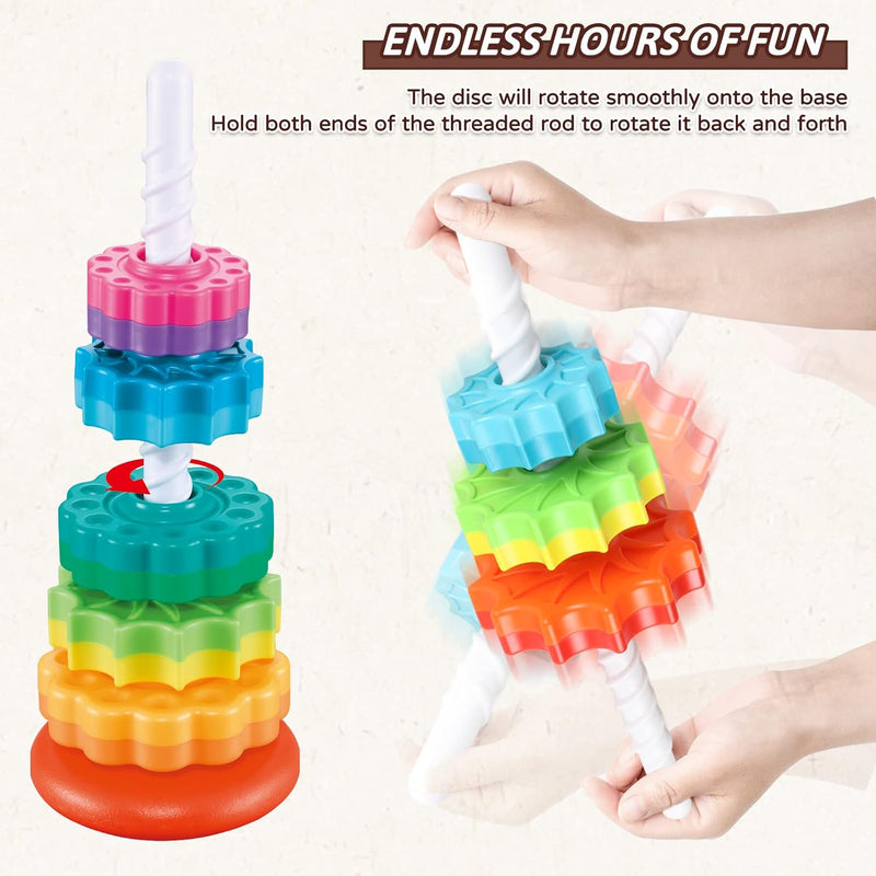 JUXUE Rainbow Ring Stacker Montessori Toys for Babies 6-12 Months, 1-3 Year Old Toddlers