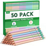 Taja 50 Pack Wood-Cased #2 HB Pencils, Bulk Pre-Sharpened Pencils with Top Erasers, Perfect for School & Classroom Writing and Drawing - Macaron