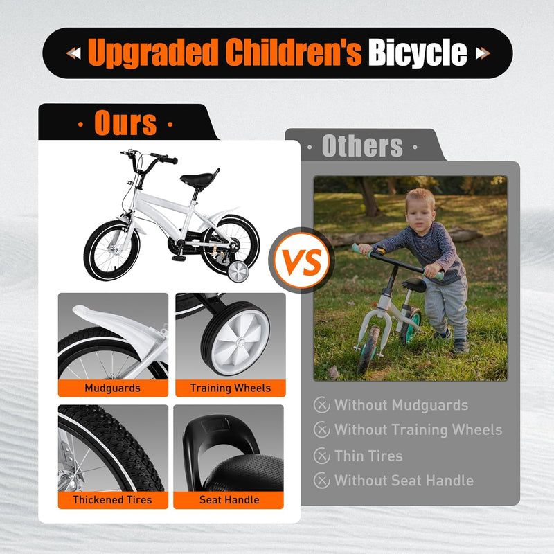 14 Inch Kids Bike with Training Wheels, Compact and Lightweight Design for Ages 2-12