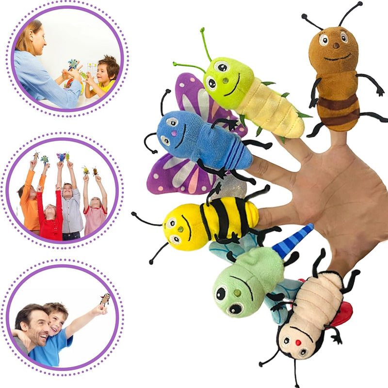 6-Piece Insect Finger Puppet Set for Kids & Toddlers, Soft Fabric Mini Hand Puppets, Realistic Animal Characters for Engaging Role-Playing & Interactive Storytelling Activities.