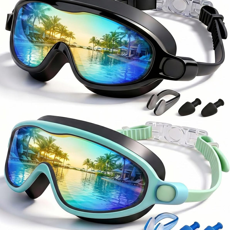 Kids Swimming Goggles 2 Pack, Anti Fog&UV Swim Goggles for Boys Girls, No Leak Pool Beach Essentials for kid 3-14