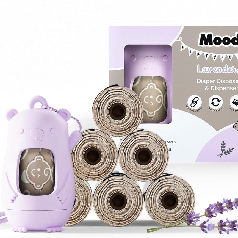 Moodie Disposable Diaper Bags Dispenser COMBO PACK | 105 VANILLA SCENTED Baby Poop Bags TOTAL | Dirty Diaper Trash Bags | Diaper Bags Disposable (VANILLA DREAM)
