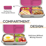 BOSEDSANG Stainless Steel Kids Leak-Resistant Bento Lunch Box, 3-Compartments with Silicone Container, Dishwasher-Safe, Child-Friendly Design for School, Picnics & Travel,BPA-Free(Pink)
