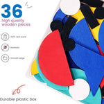 LiKee Open Ended Wooden Shape Puzzles for Toddlers 3+, 36 Blocks & 60 Cards