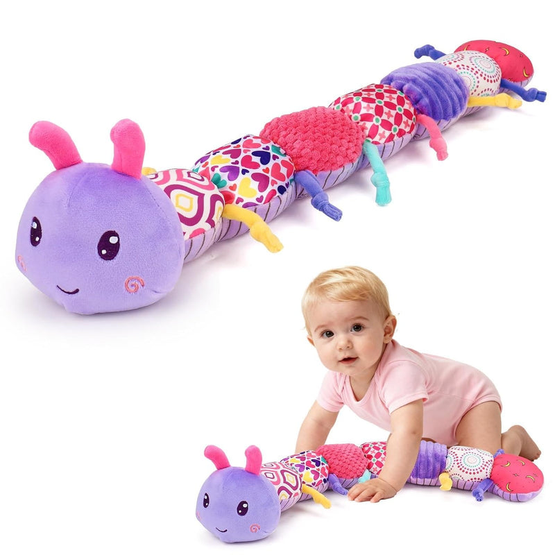 Topsochir Baby Sensory Toys 0-6 Months Music Animal Stuffed Plush Caterpillar Toy for Infant 0-3-6-12 Month Old Tummy Time with Mirror Crinkle Rattle Toys for Newborn Boys Girls Shower Birthday Gifts