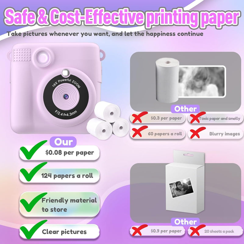 ESOXOFFORE Instant Print Camera for Kids, 32GB SD Card, 3-12 Years